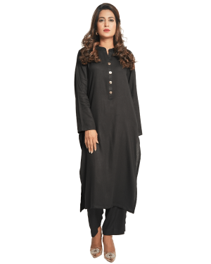 Black Solid Kurta Trouser