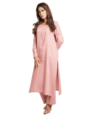 Pink Solid Kurta Trouser